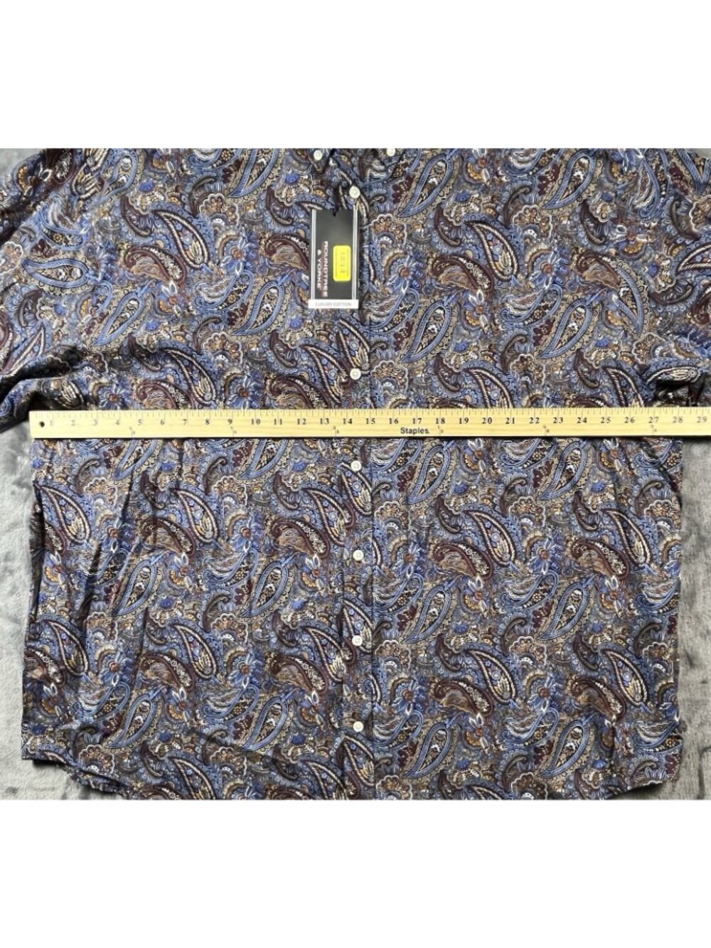 Roundtree & Yorke Luxury Cotton Paisley Blue Button Down Shirt Men's 3XB NWT - Picture 8 of 9